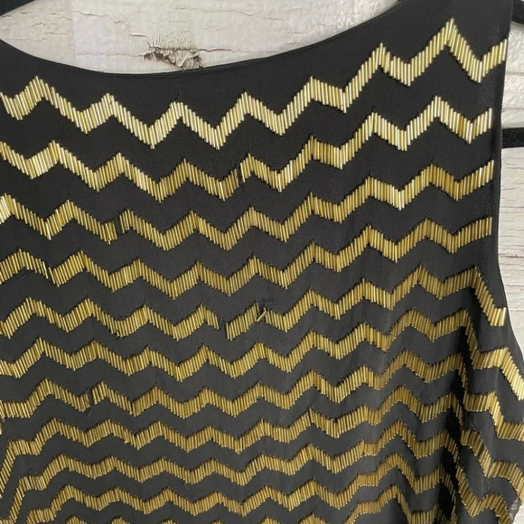Jessica dress midi black gold chevron dress sheath sleeveless size  14 - Picture 9 of 10